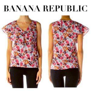 Banana Republic One Shoulder Ruffle Sleeve Floral Blouse Size Small